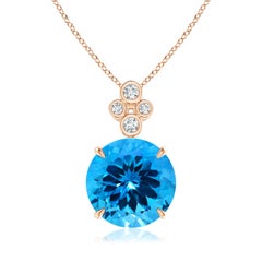 Angara Gia Certified Natural Swiss Blue Topaz Pendant in Rose Gold with Diamonds