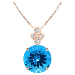 ANGARA GIA Certified Natural Swiss Blue Topaz Pendant in Rose Gold with Diamonds