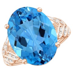 GIA Certified Natural Swiss Blue Topaz Ring in Rose Gold for Women