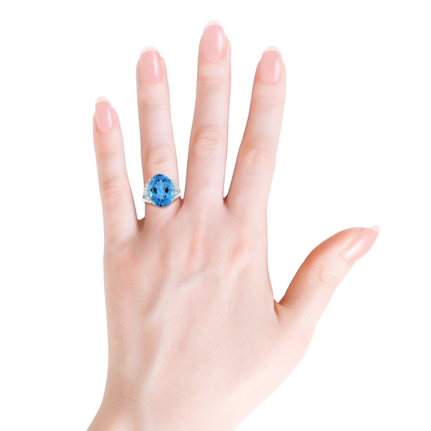ANGARA Anello con Topazio Blu Svizzero Naturale Certificato GIA in Oro Bianco con Diamanti 6