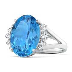 ANGARA Anello con Topazio Blu Svizzero Naturale Certificato GIA in Oro Bianco con Diamanti