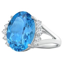 ANGARA GIA zertifizierter natrlicher Schweizer Blautopas-Ring aus Weigold mit Diamanten