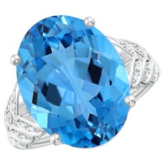 GIA Certified Natural Swiss Blue Topaz Ring in White Gold with Diamonds