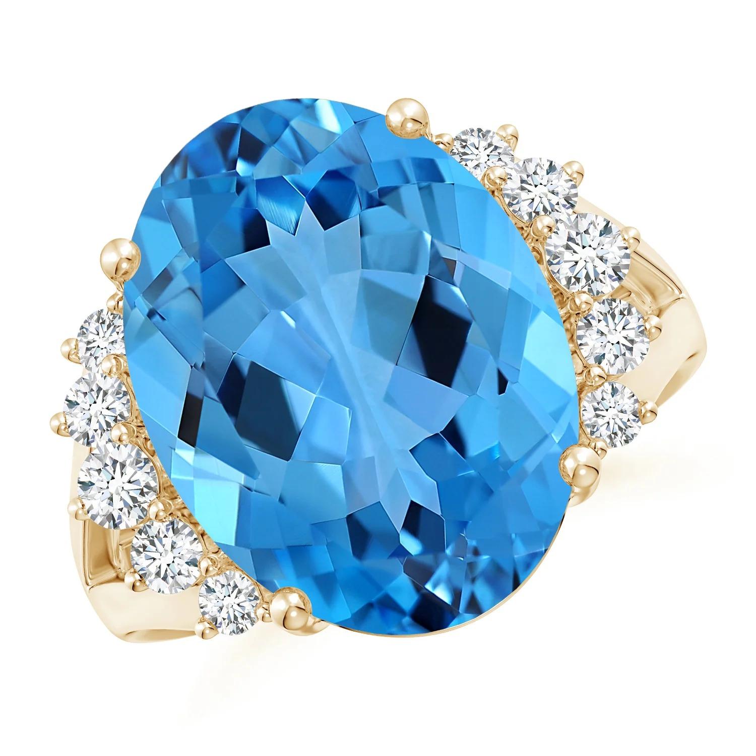 For Sale:  ANGARA GIA Certified Natural Swiss Blue Topaz Ring in Yellow Gold with diamonds 2
