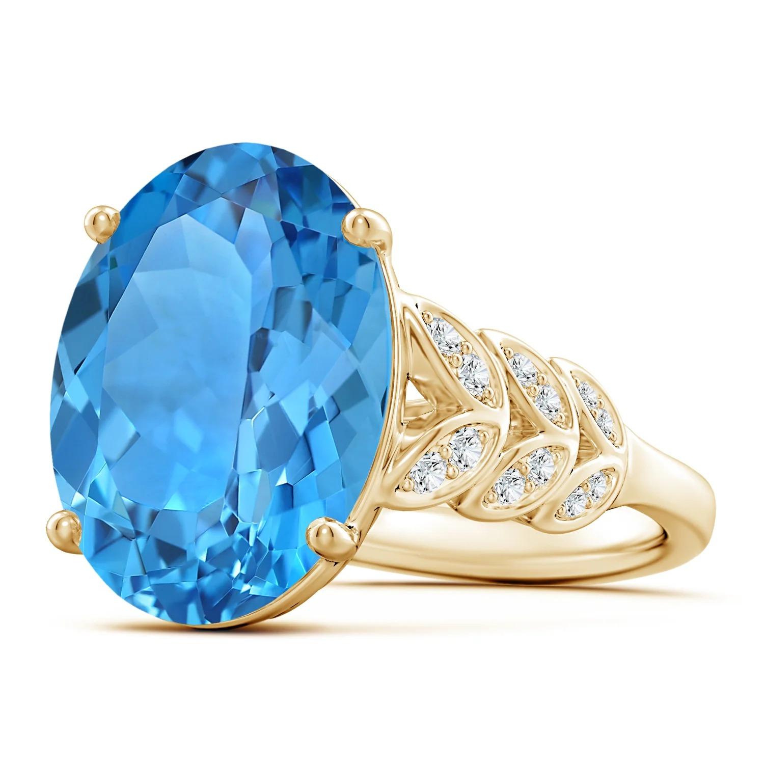 En vente :  Bague en or jaune avec diamants et topaze bleue naturelle suisse certifie par le GIA 2