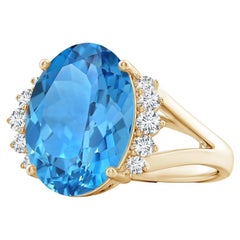 ANGARA Bague en or jaune avec diamants et topaze bleue naturelle suisse certifie par le GIA