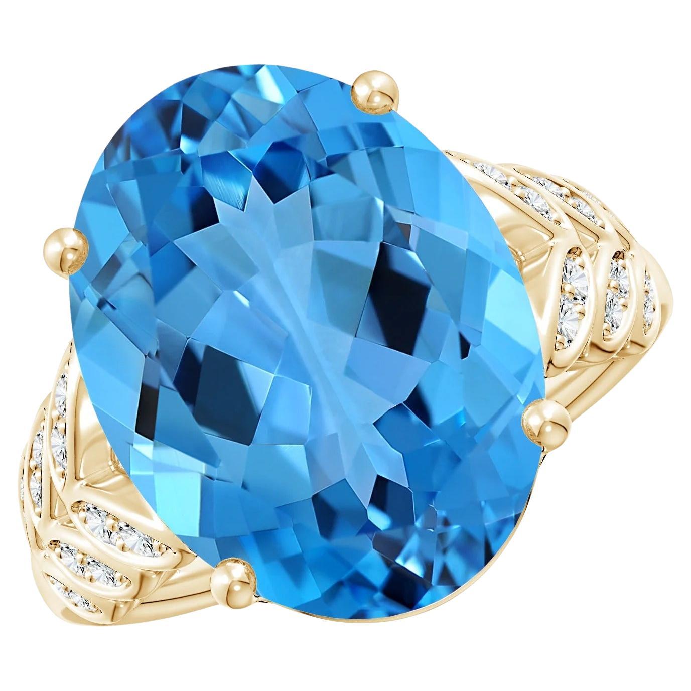 En vente :  Bague en or jaune avec diamants et topaze bleue naturelle suisse certifie par le GIA