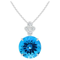 ANGARA GIA Certified Natural Swiss Blue Topaz White Gold Pendant with Diamonds