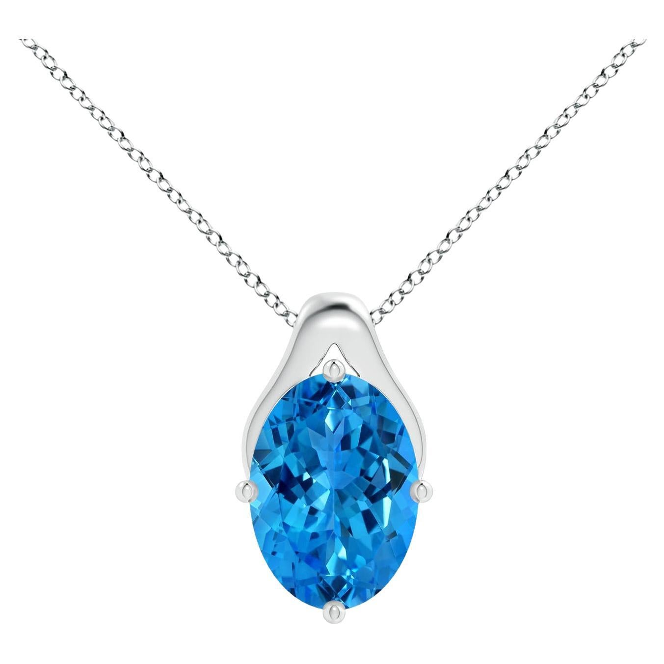 Handmade Swiss Blue Topaz Pendant – Lab Created, 2.44 Inch, Silver Plated, Gemstone Charm Jewelry