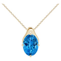 GIA Certified Natural Swiss Blue Topaz Wishbone Pendant in Yellow Gold
