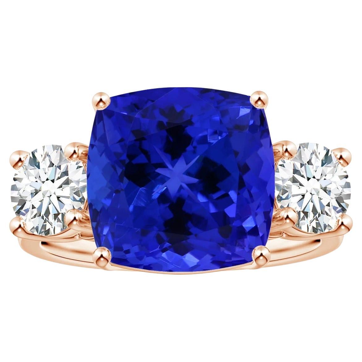 For Sale:  ANGARA GIA Certified Natural Tanzanite 3-Stone Ring in Rose Gold with Diamonds