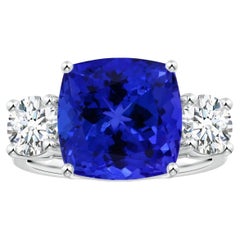 Angara Gia Certified Natural Tanzanite 3-Stone Ring in White Gold with Diamonds