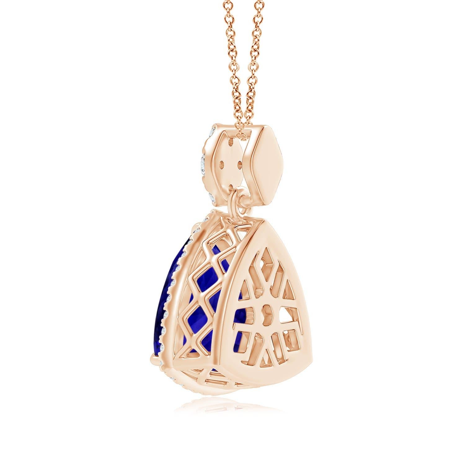 Modern Angara Gia Certified Natural Tanzanite and Diamond Rose Gold Pendant Necklace For Sale