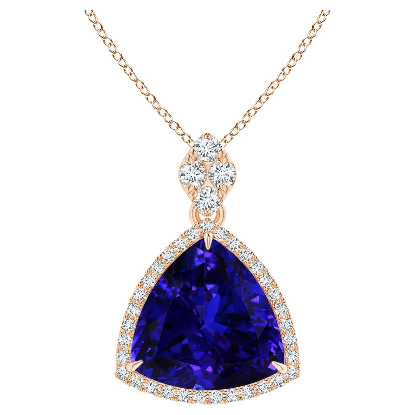 Angara Gia Certified Natural Tanzanite and Diamond Rose Gold Pendant Necklace For Sale