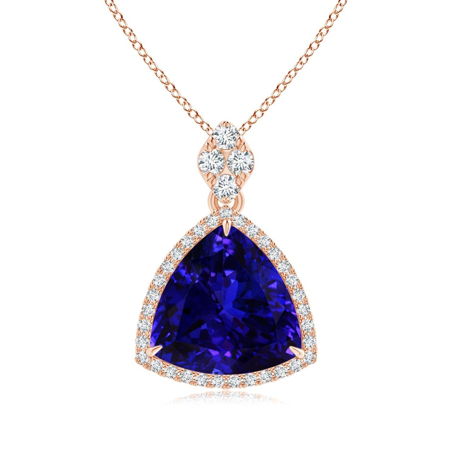 Angara GIA Certified Natural Tanzanite and Diamond Rose Gold Pendant Necklace For Sale