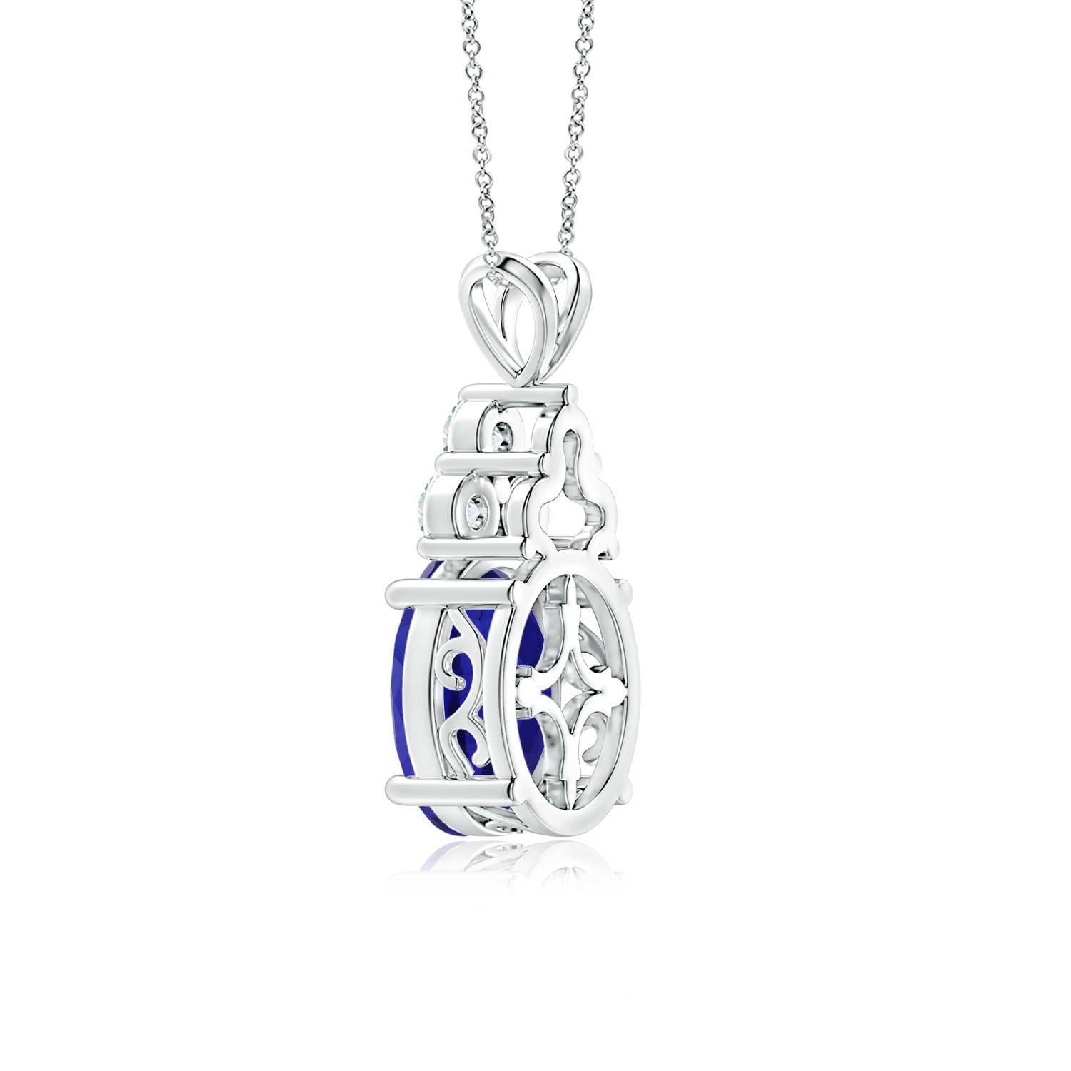 Modern Angara Gia Certified Natural Tanzanite and Diamond White Gold Pendant Necklace