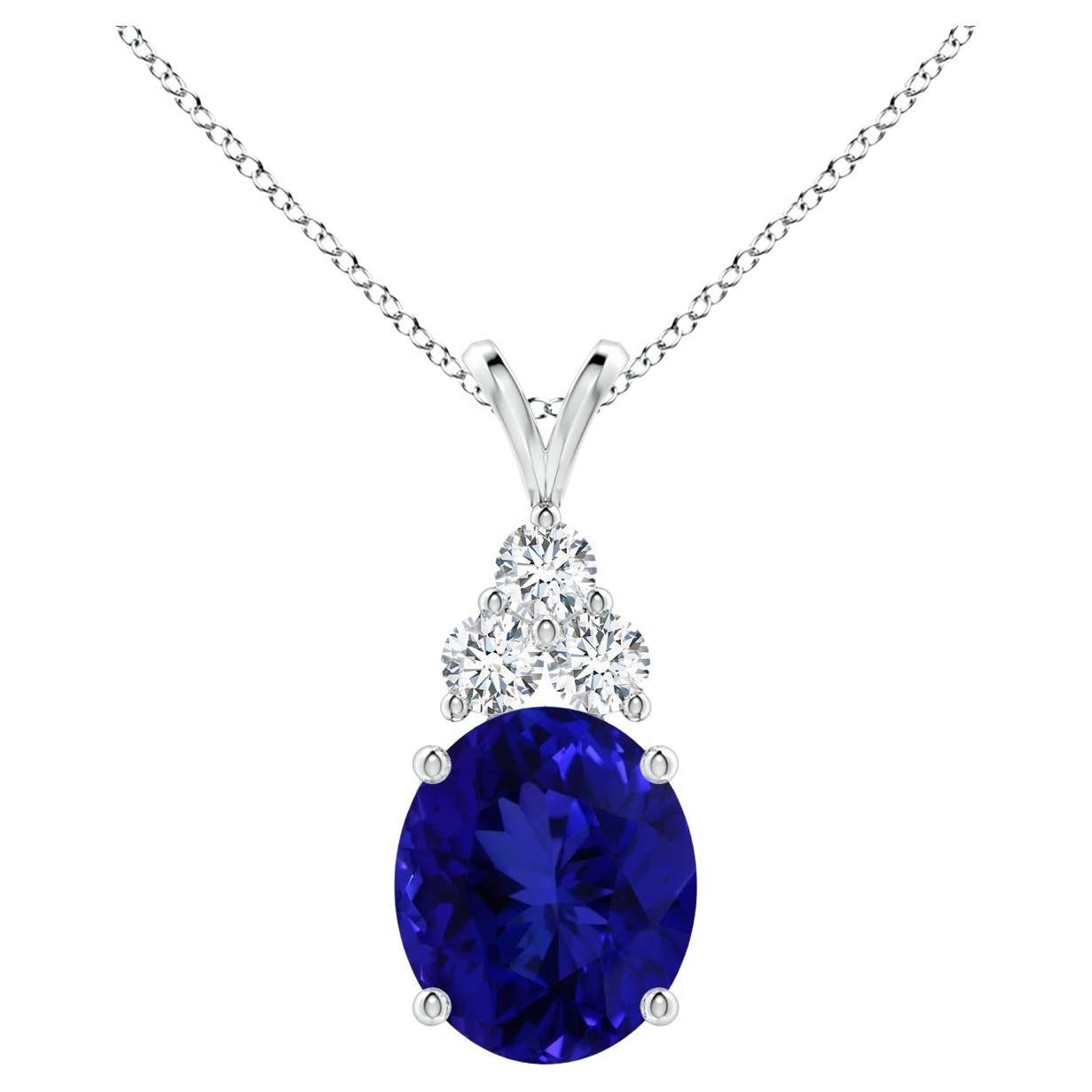 Angara GIA Certified Natural Tanzanite and Diamond White Gold Pendant Necklace For Sale