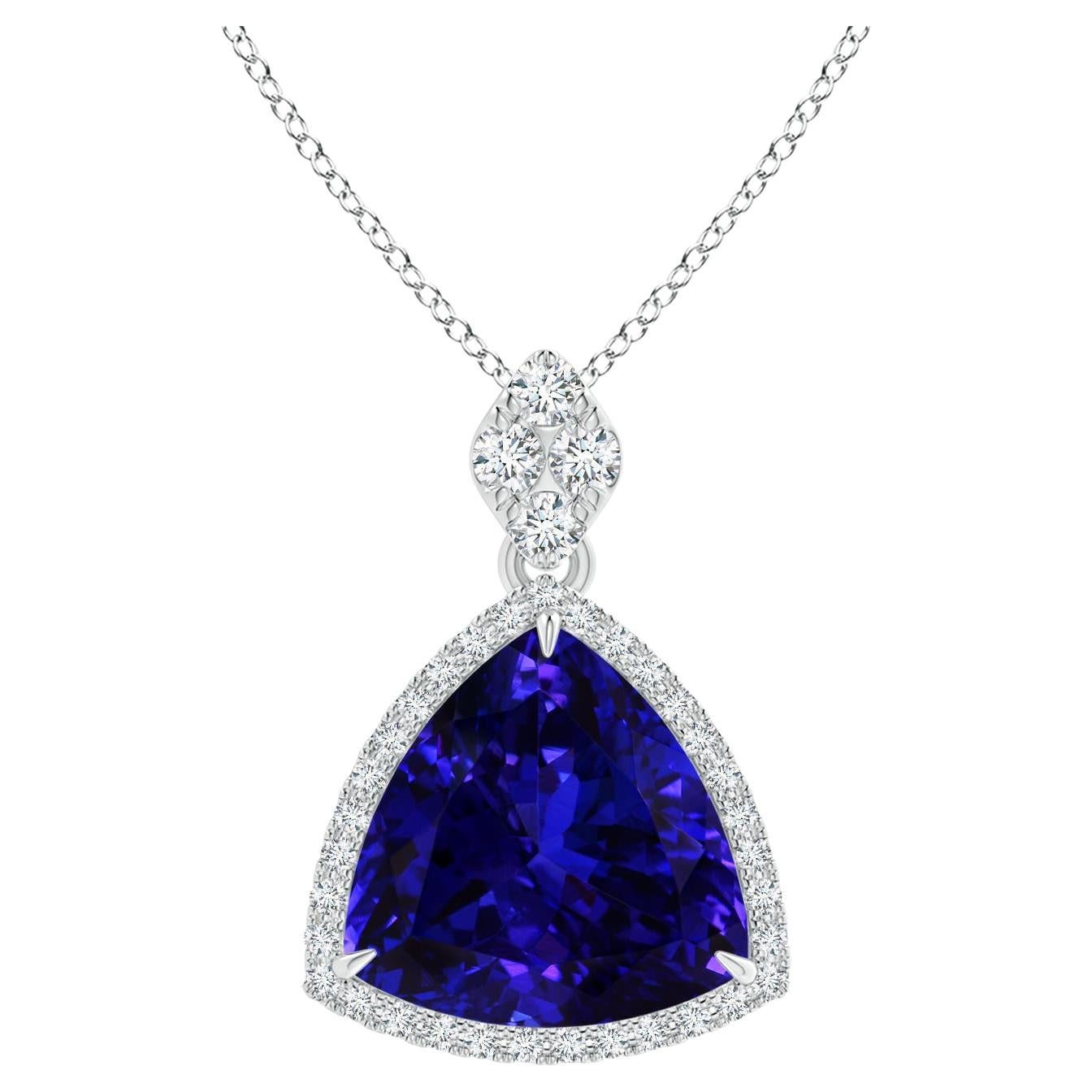 Angara Gia Certified Natural Tanzanite and Diamond White Gold Pendant Necklace For Sale