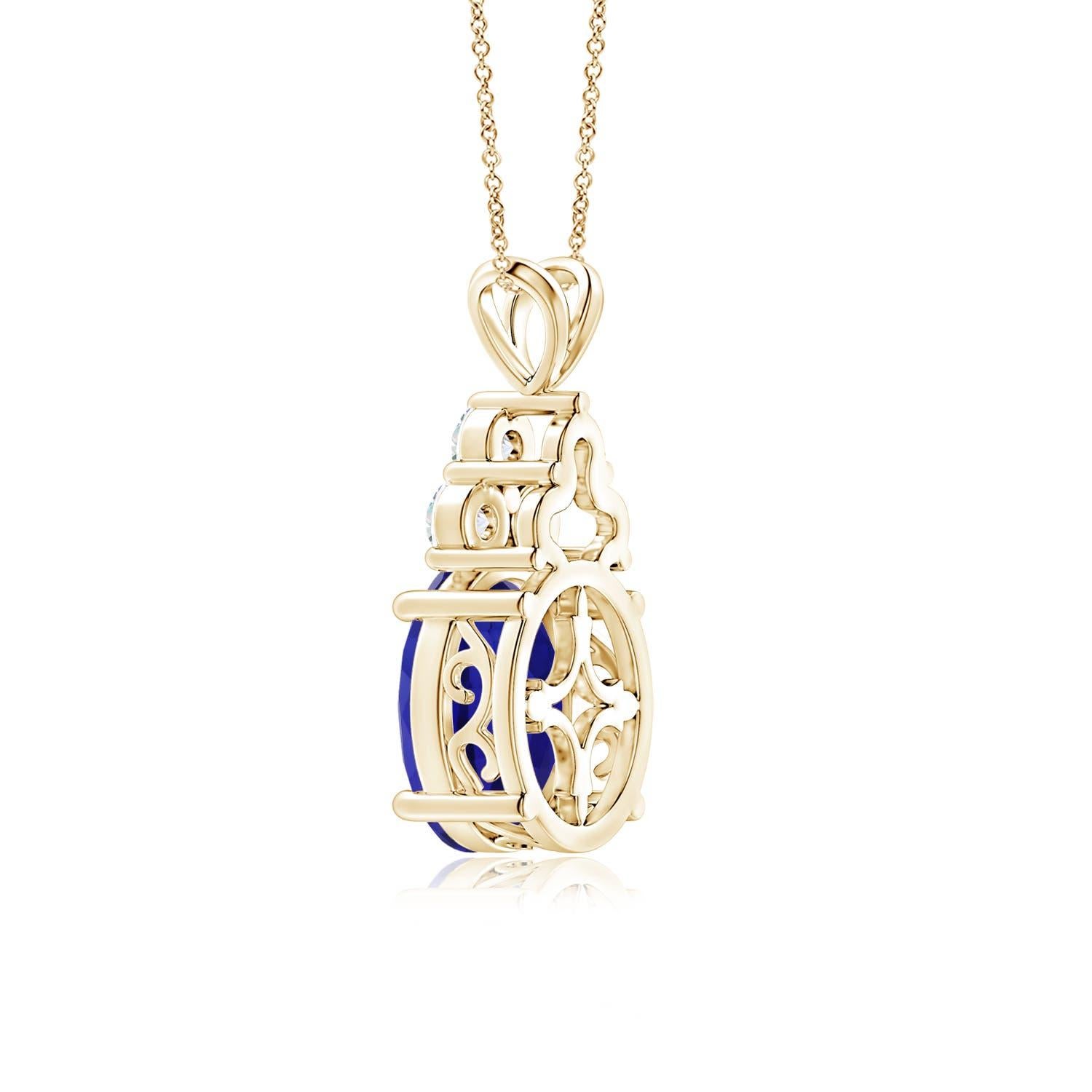 Modern Angara GIA Certified Natural Tanzanite and Diamond Yellow Gold Pendant Necklace