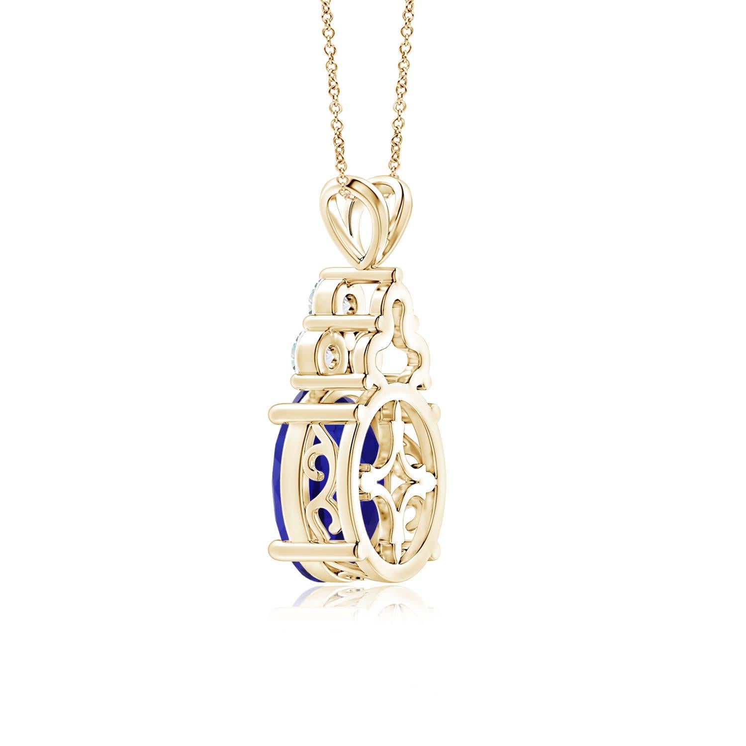 Modern Angara GIA Certified Natural Tanzanite and Diamond Yellow Gold Pendant Necklace For Sale