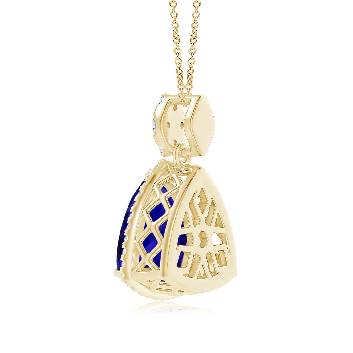 Modern Angara Gia Certified Natural Tanzanite and Diamond Yellow Gold Pendant Necklace For Sale