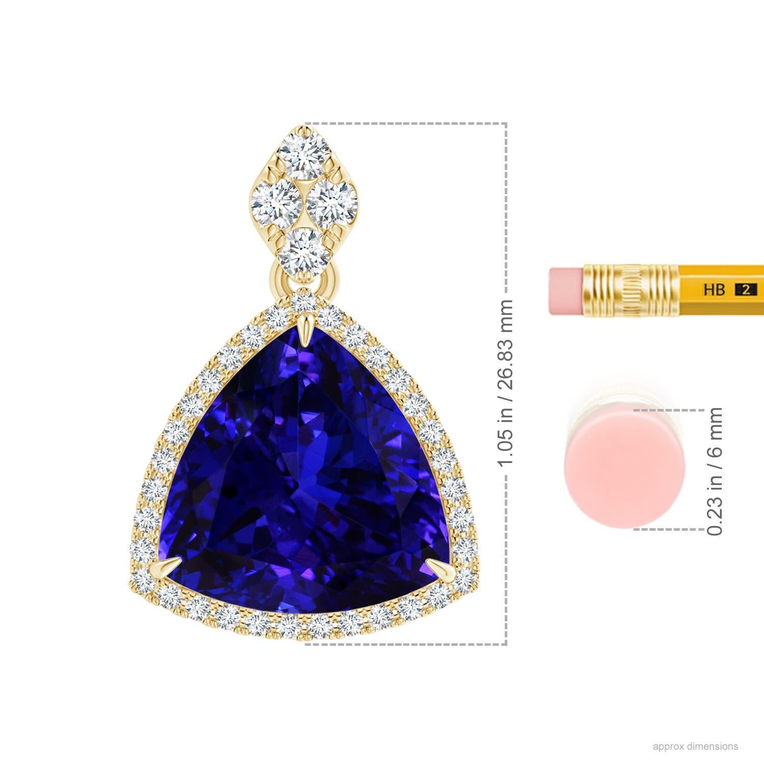 Women's Angara Gia Certified Natural Tanzanite and Diamond Yellow Gold Pendant Necklace For Sale