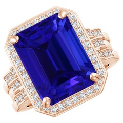 Angara GIA Certified Natural Tanzanite Brick Pattern Halo Ring in Rose Gold