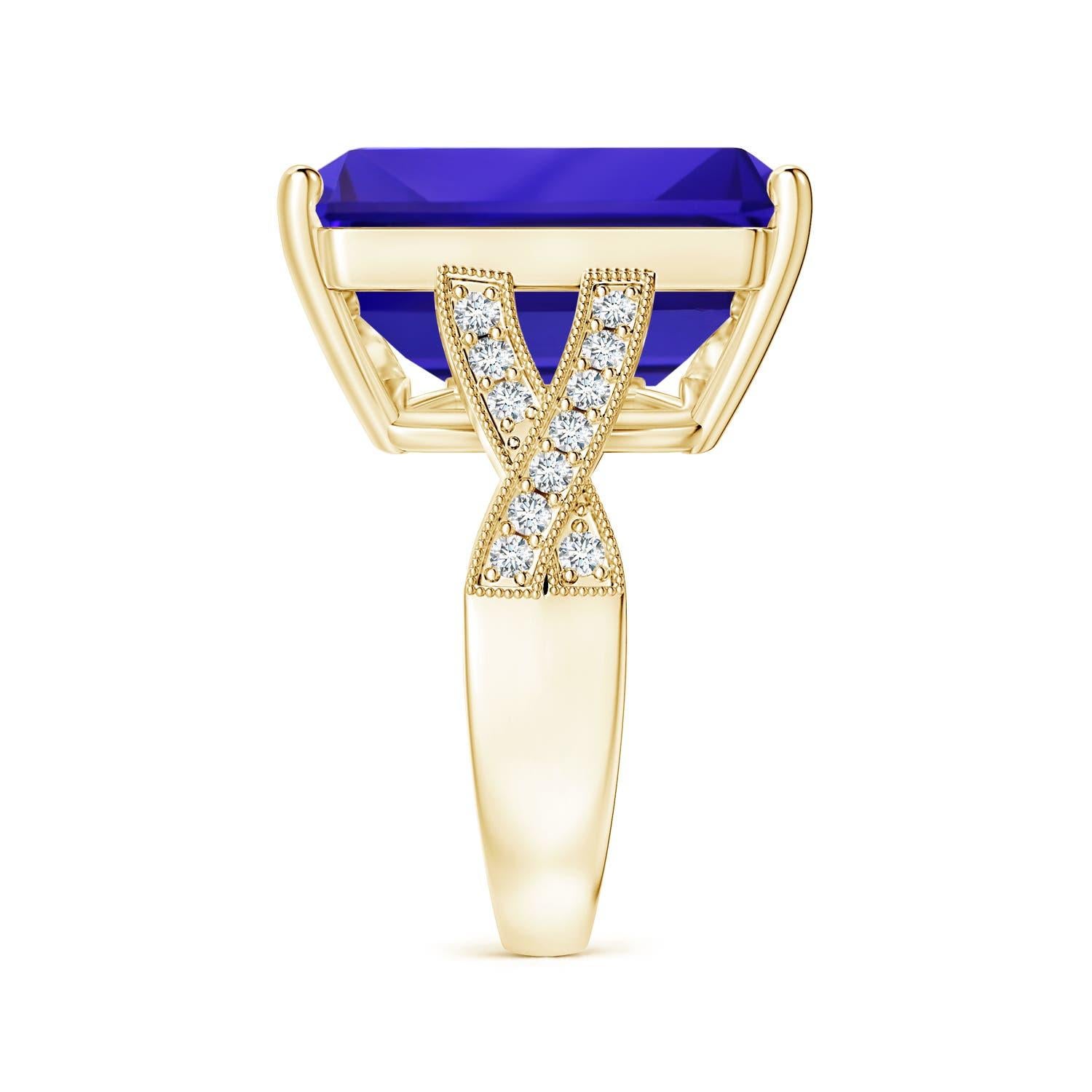 ANGARA GIA Certified Natural Tanzanite Criss Cross Ring in Yellow Gold 3