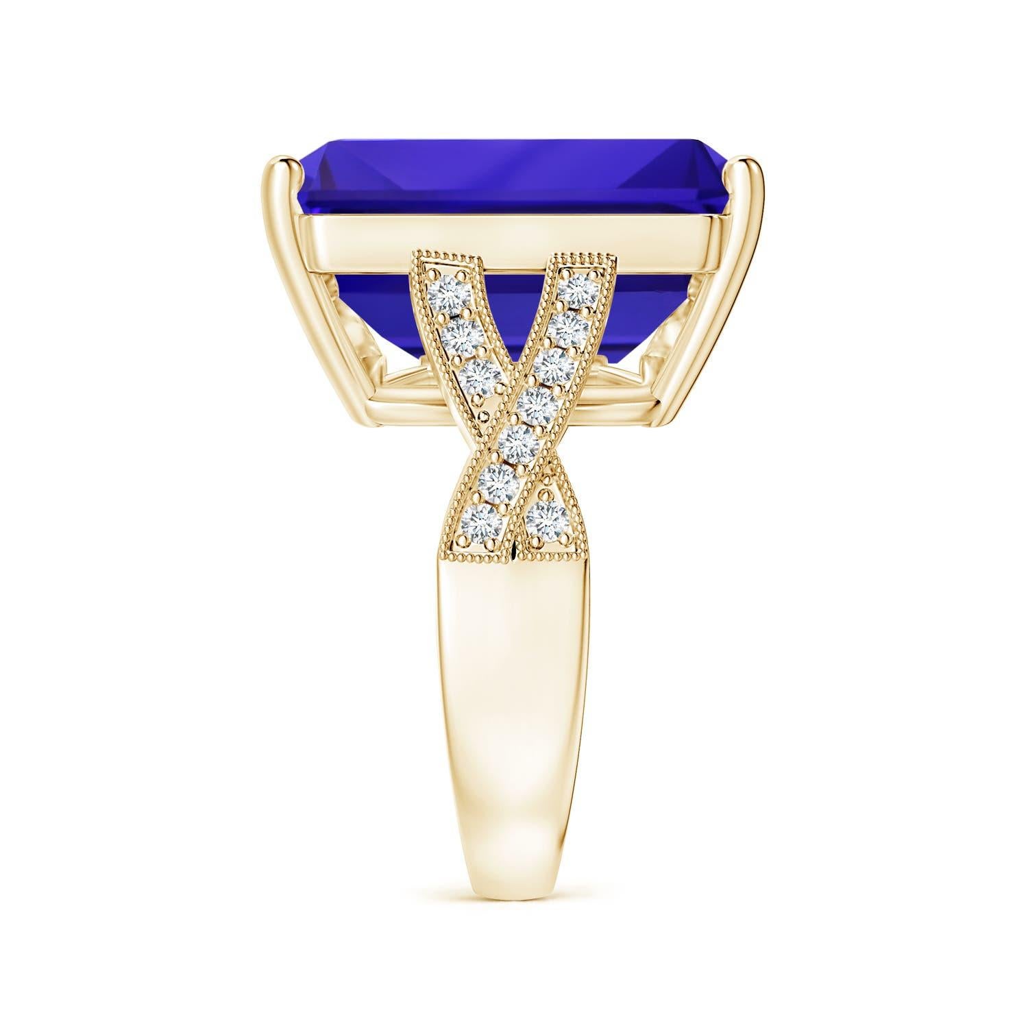 For Sale:  ANGARA GIA Certified Natural Tanzanite Criss Cross Ring in Yellow Gold 5