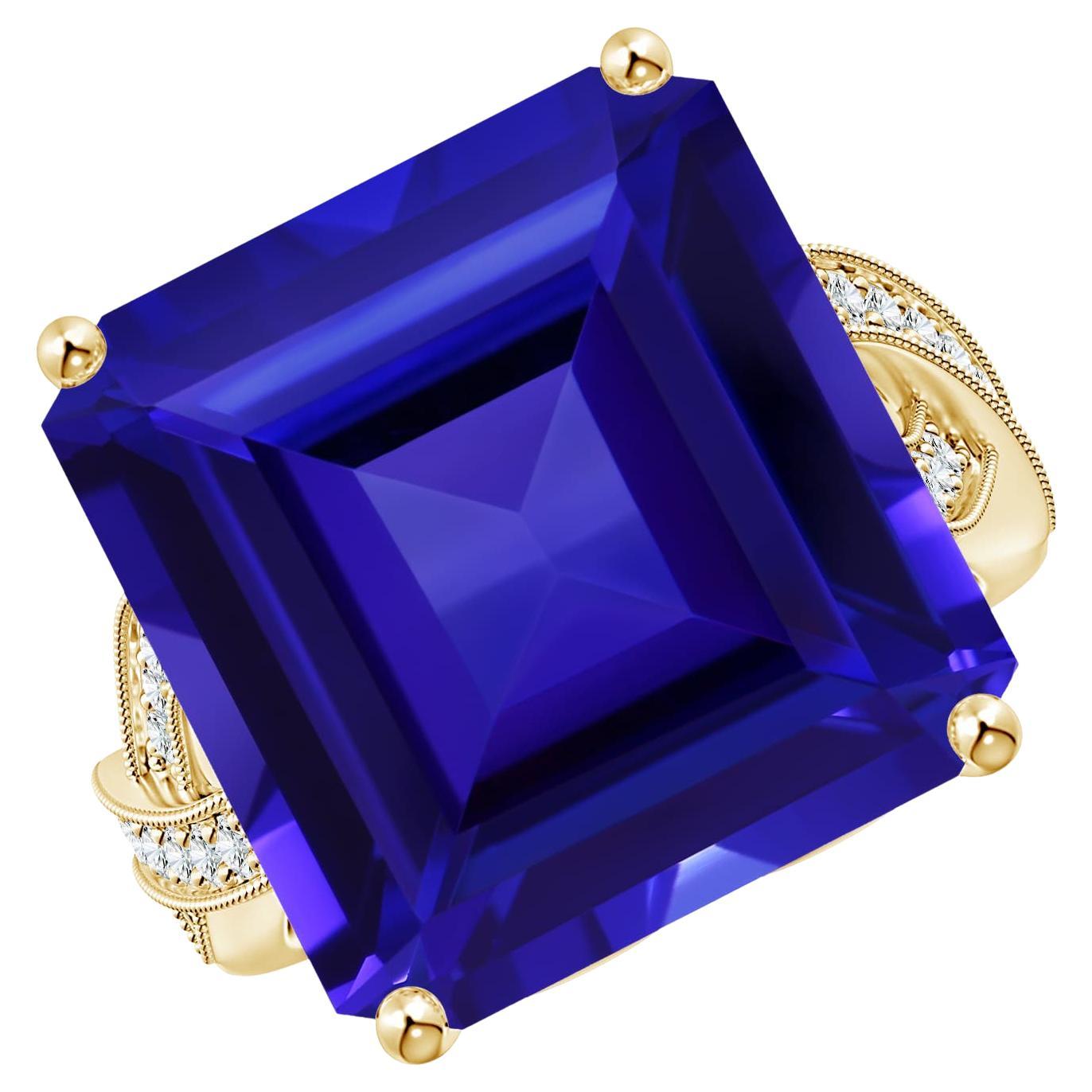 ANGARA GIA Certified Natural Tanzanite Criss Cross Ring in Yellow Gold