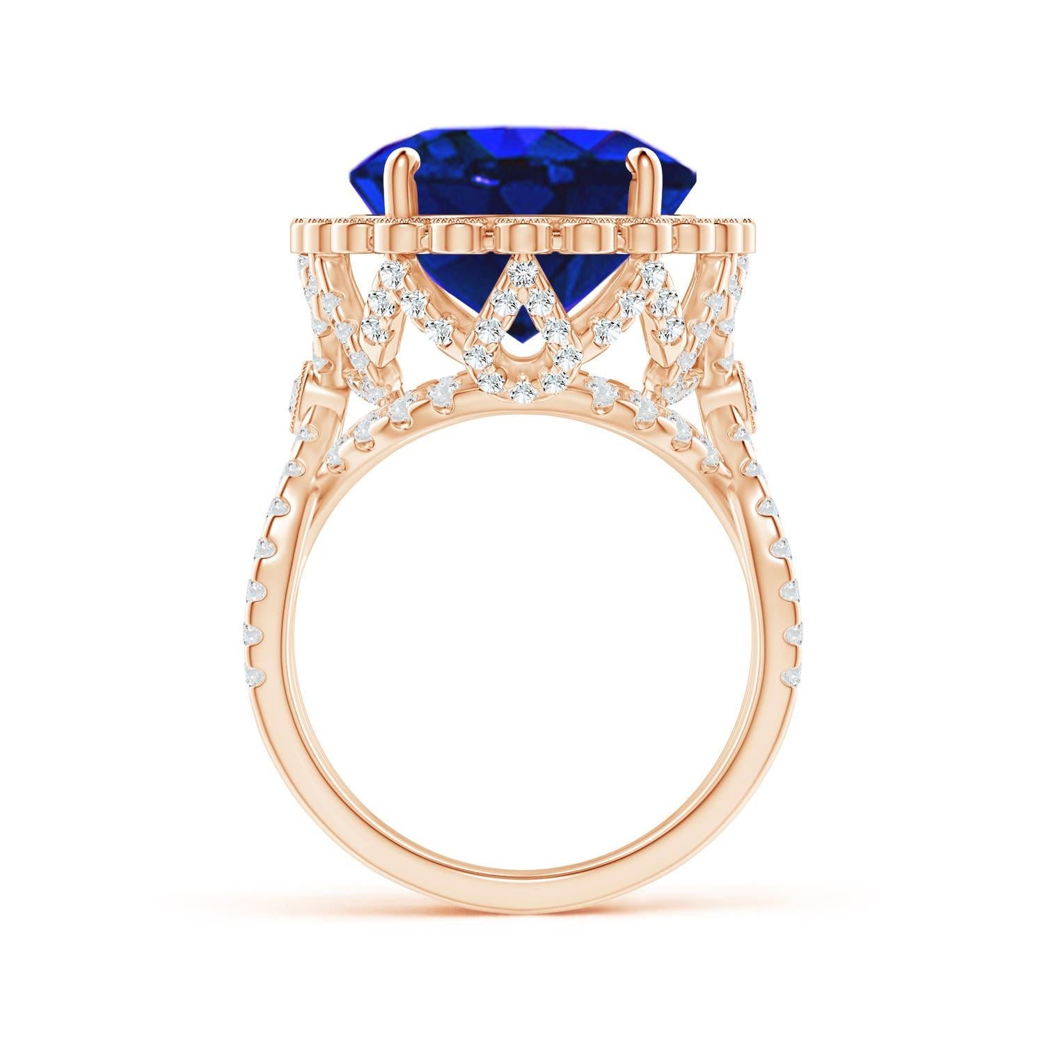 For Sale:  Angara GIA Certified Natural Tanzanite Crossover Halo Ring in Rose Gold 2