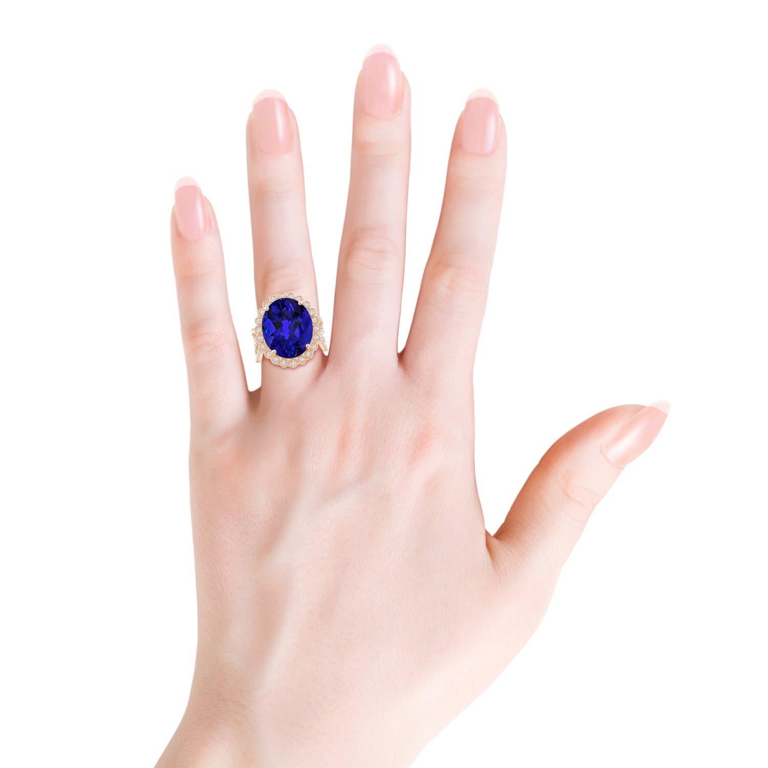 For Sale:  Angara GIA Certified Natural Tanzanite Crossover Halo Ring in Rose Gold 5