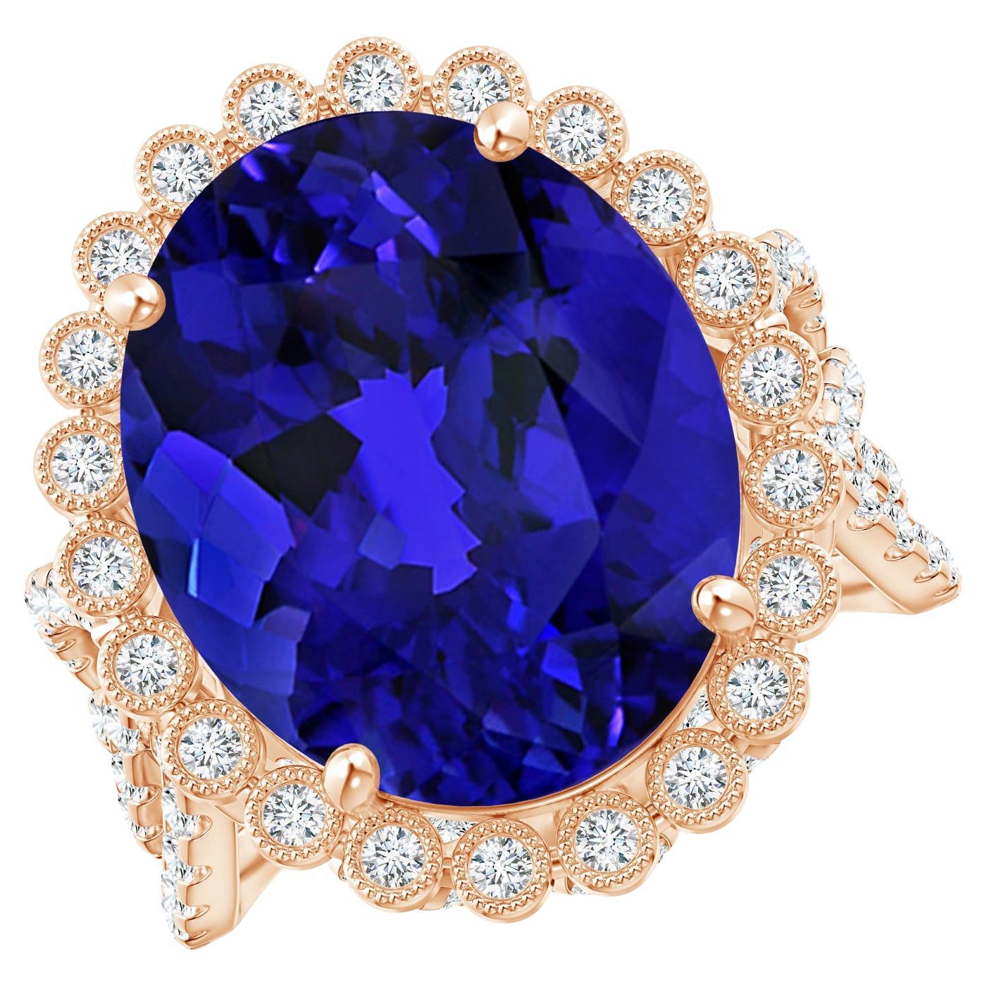 For Sale:  Angara GIA Certified Natural Tanzanite Crossover Halo Ring in Rose Gold