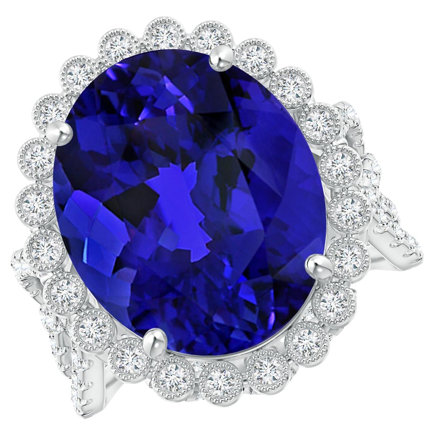 For Sale:  ANGARA GIA Certified Natural Tanzanite Crossover Halo Ring in White Gold
