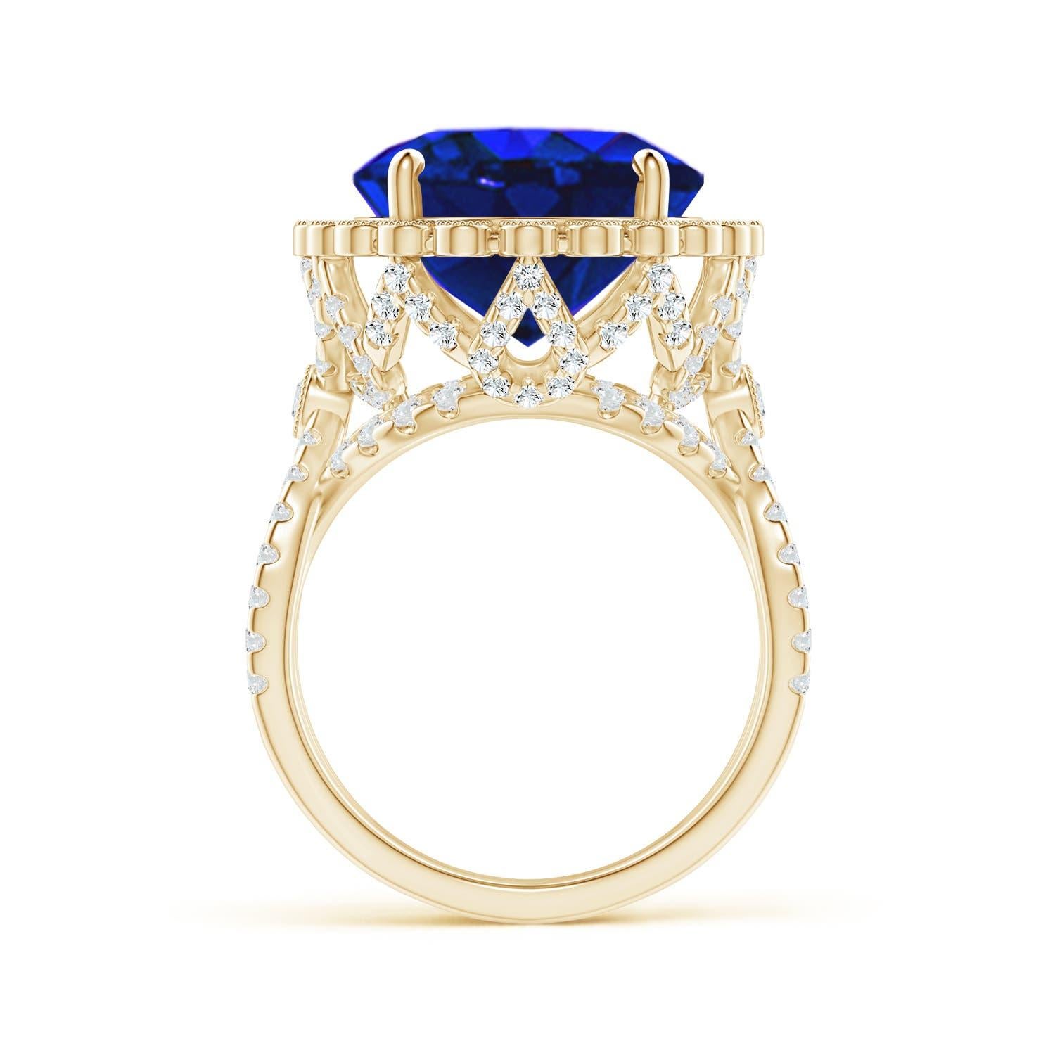 For Sale:  Angara GIA Certified Natural Tanzanite Crossover Halo Ring in Yellow Gold 2
