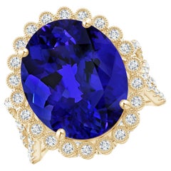 Angara GIA Certified Natural Tanzanite Crossover Halo Ring in Yellow Gold