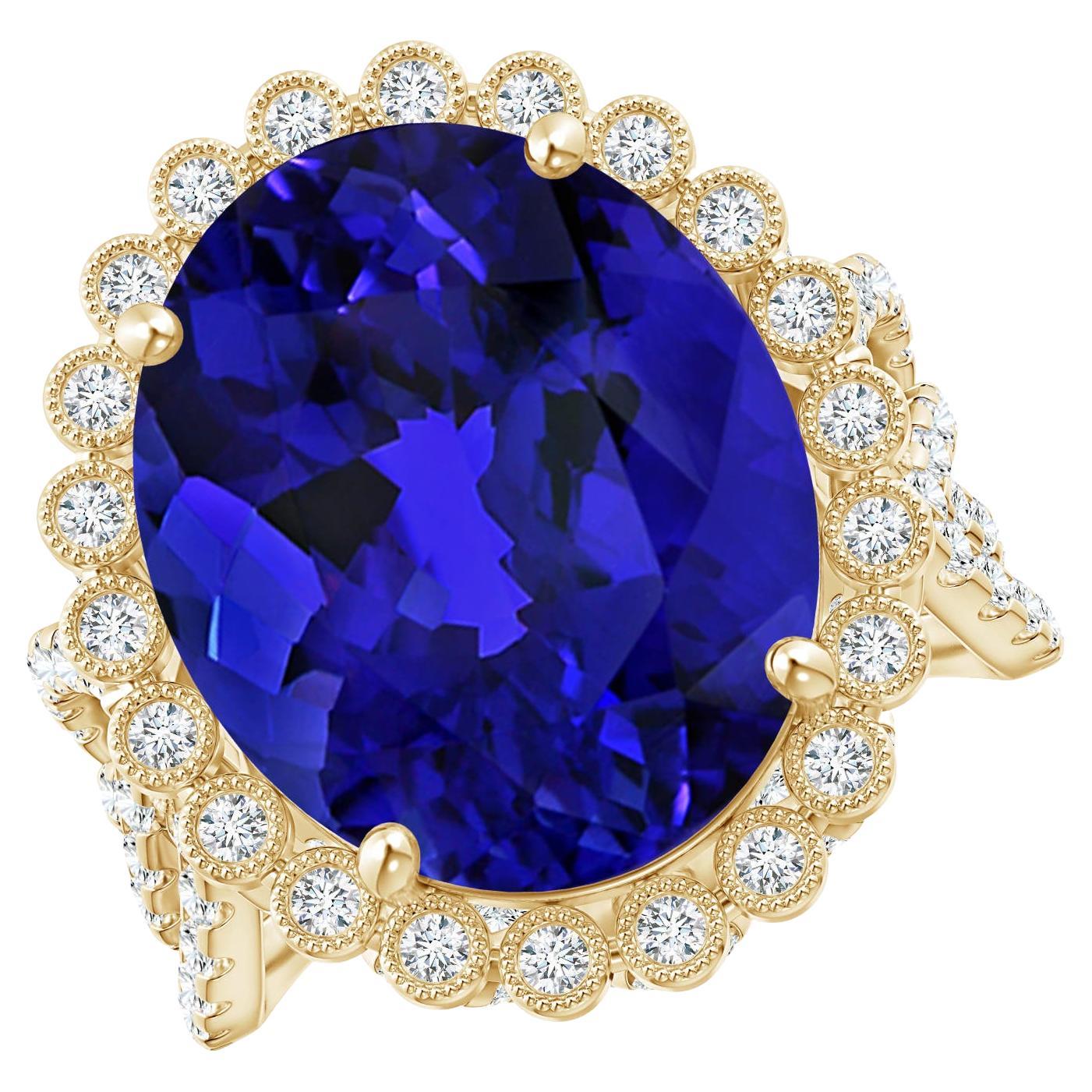 For Sale:  Angara GIA Certified Natural Tanzanite Crossover Halo Ring in Yellow Gold