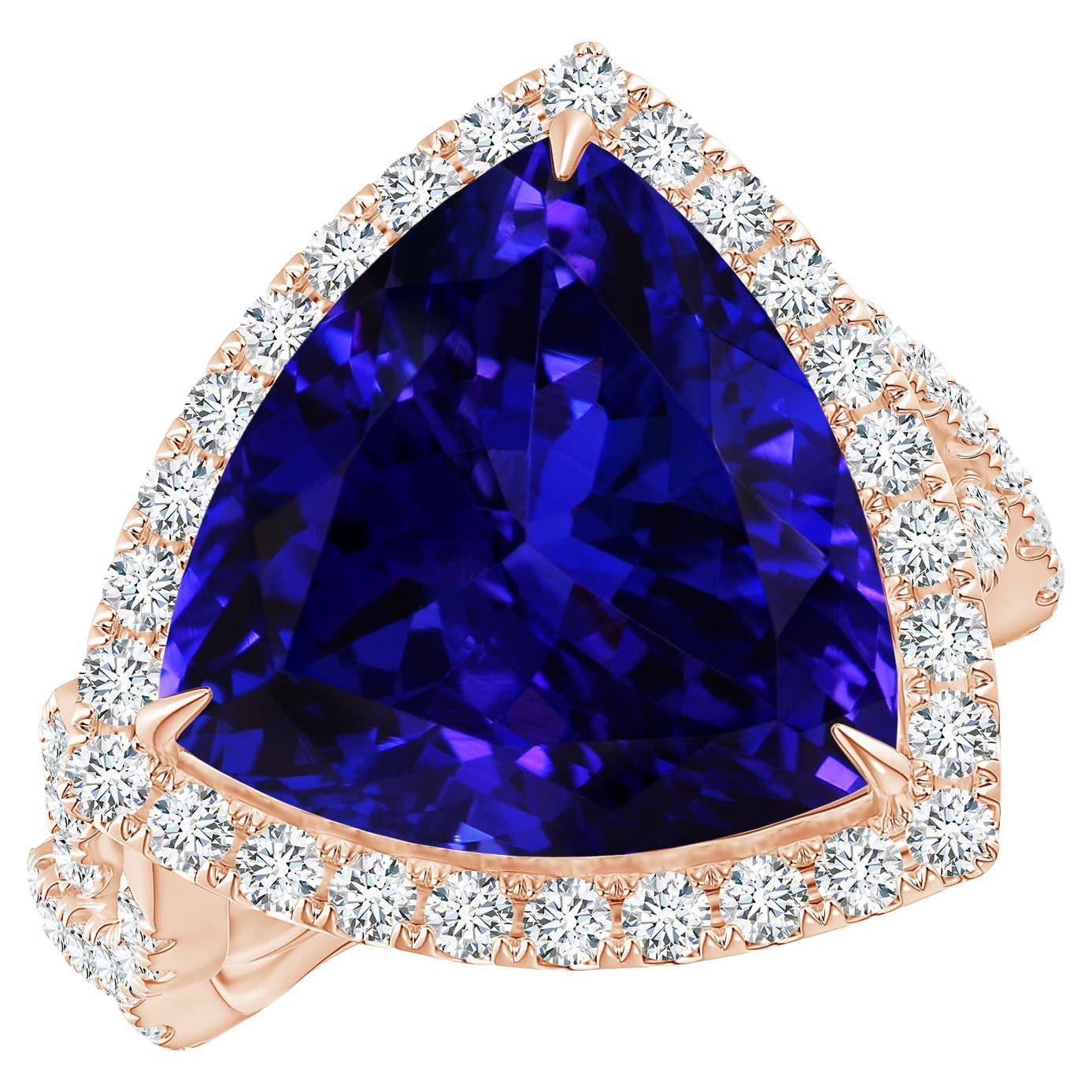 Angara Bague à tige croisée en or rose avec tanzanite naturelle certifiée par le GIA