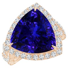 ANGARA Bague à tige croisée en or rose avec tanzanite naturelle certifiée par le GIA