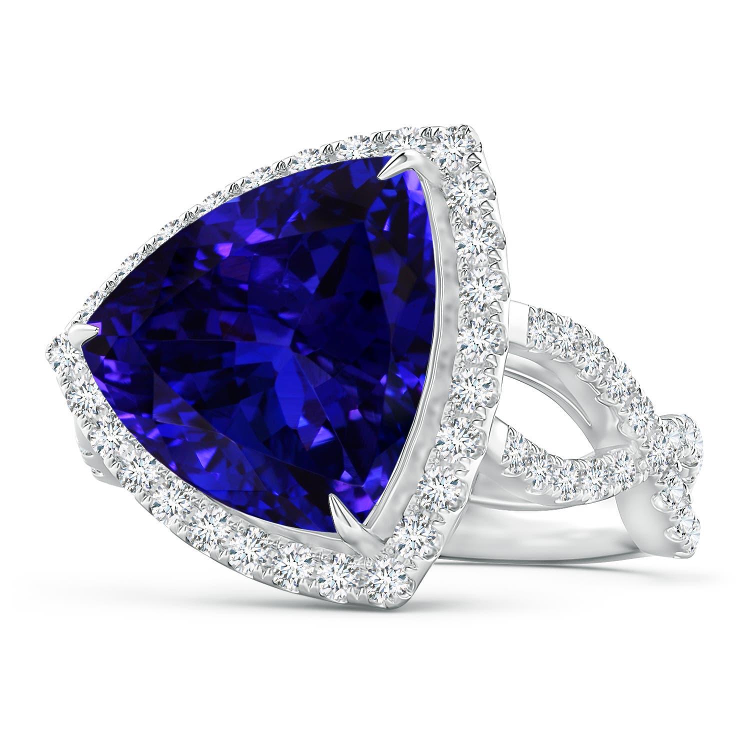 En vente :  Bague à tige croisée en or blanc avec tanzanite naturelle certifiée par le GIA 2