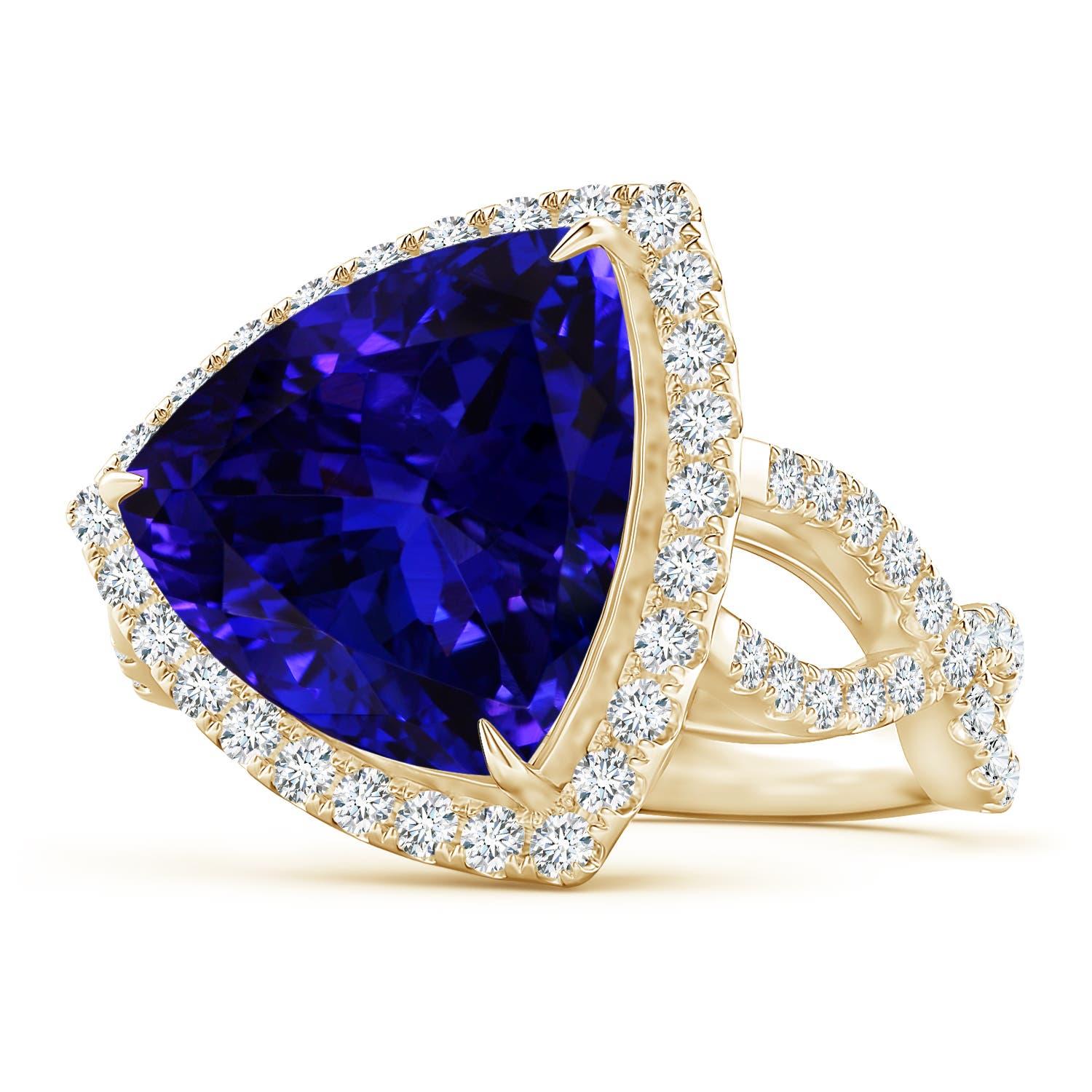 En vente :  Angara Bague à tige croisée en or jaune avec tanzanite naturelle certifiée par le GIA 2