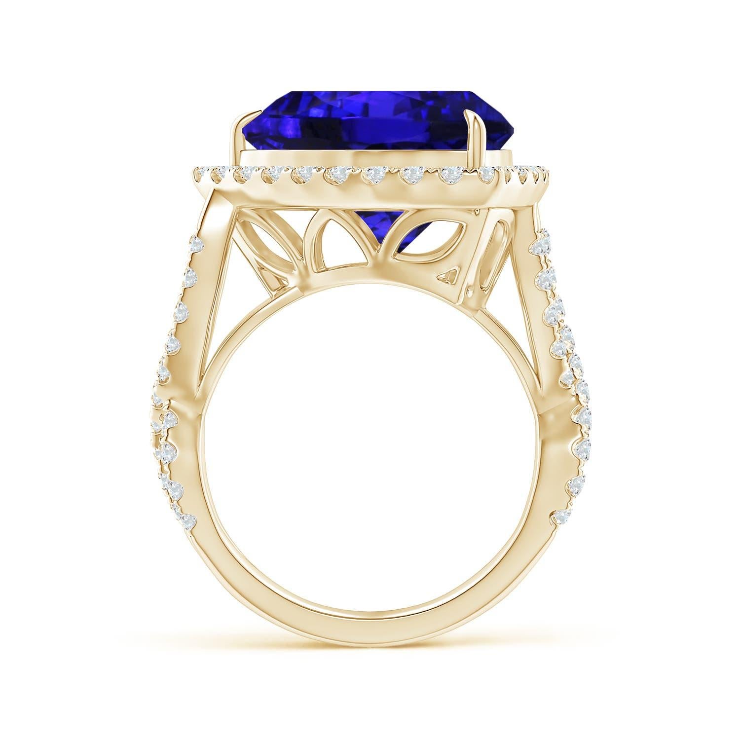 For Sale:  Angara GIA Certified Natural Tanzanite Crossover Shank Ring in Yellow Gold 4