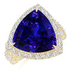 ANGARA Bague à tige croisée en or jaune avec tanzanite naturelle certifiée GIA