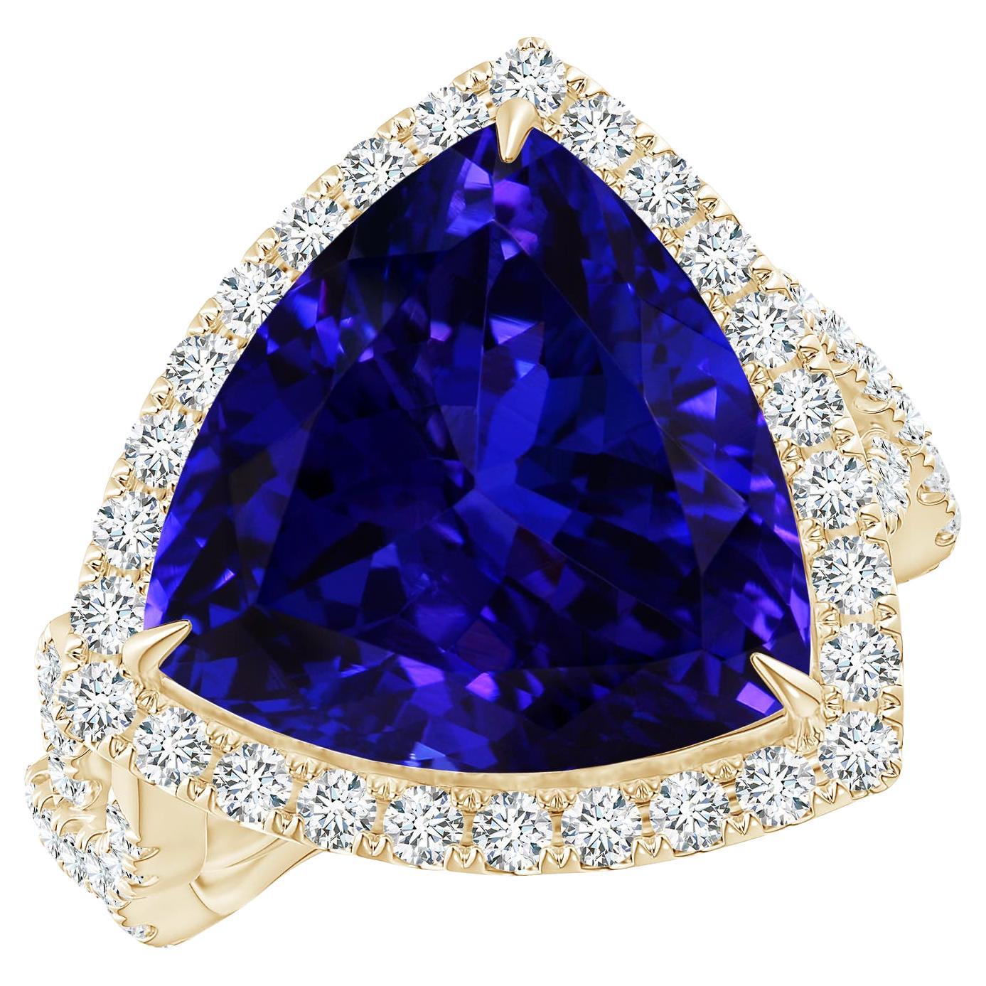 For Sale:  Angara GIA Certified Natural Tanzanite Crossover Shank Ring in Yellow Gold