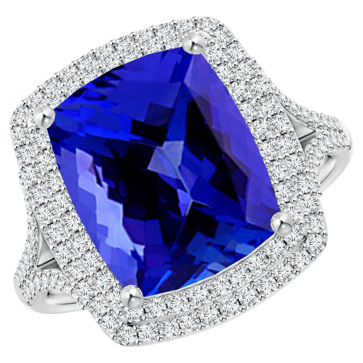 For Sale:  ANGARA GIA Certified Natural Tanzanite Double Halo Cocktail Ring in Platinum