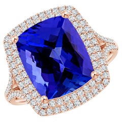 Bague cocktail double halo en or rose avec tanzanite naturelle certifiée par le GIA