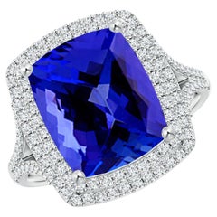 ANGARA GIA Certified Natural Tanzanite Double Halo Cocktail Ring in White Gold