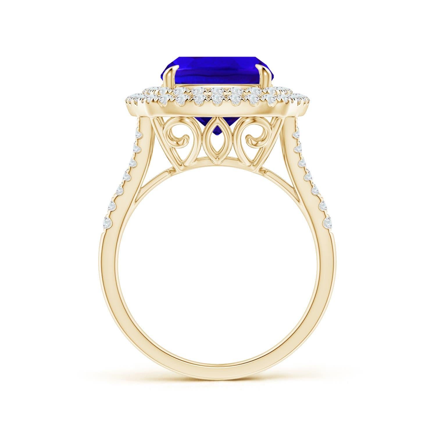 ANGARA Bague cocktail en or jaune avec double halo de tanzanite naturelle certifiée GIA 2