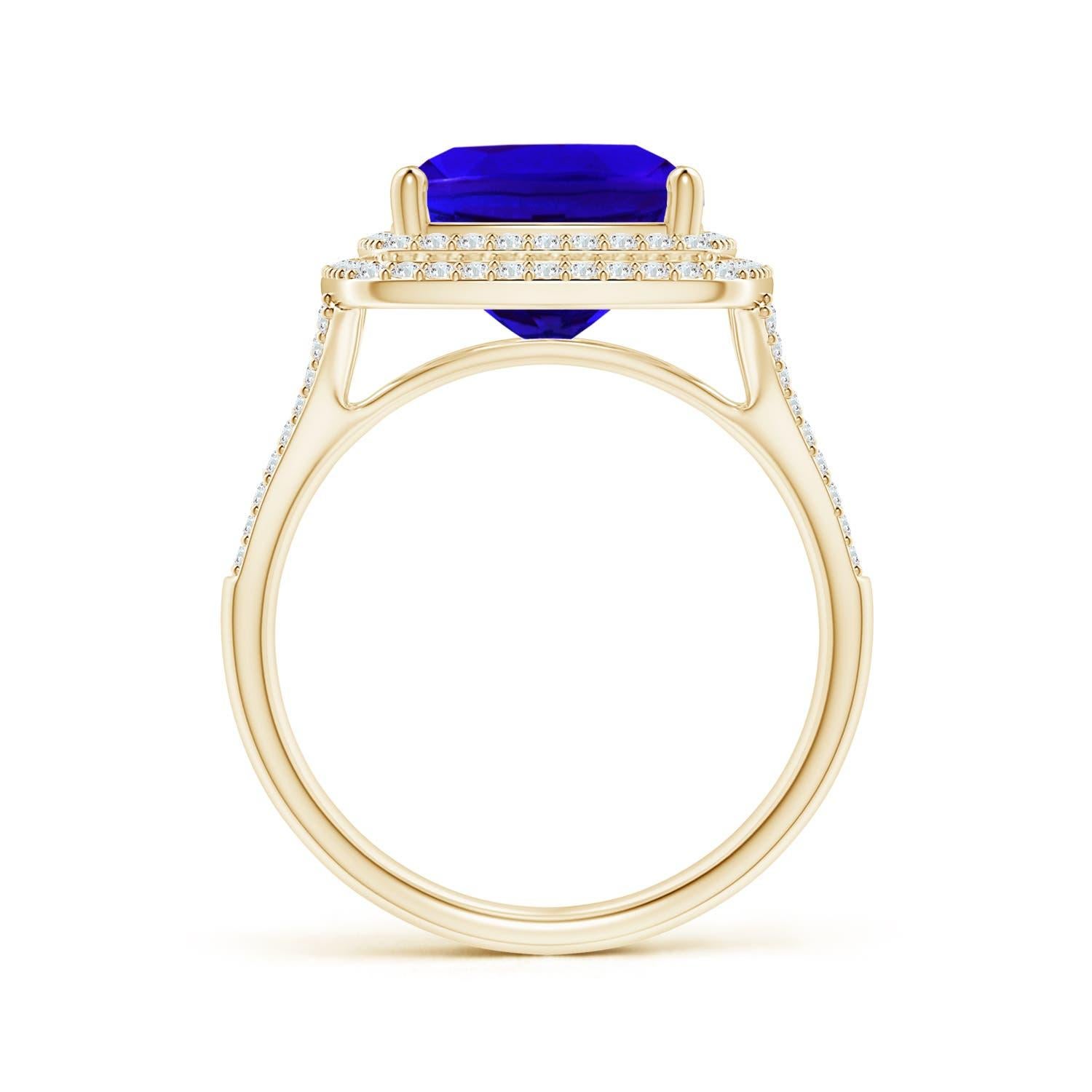 For Sale:  GIA Certified Natural Tanzanite Double Halo Cocktail Ring in Yellow Gold 2