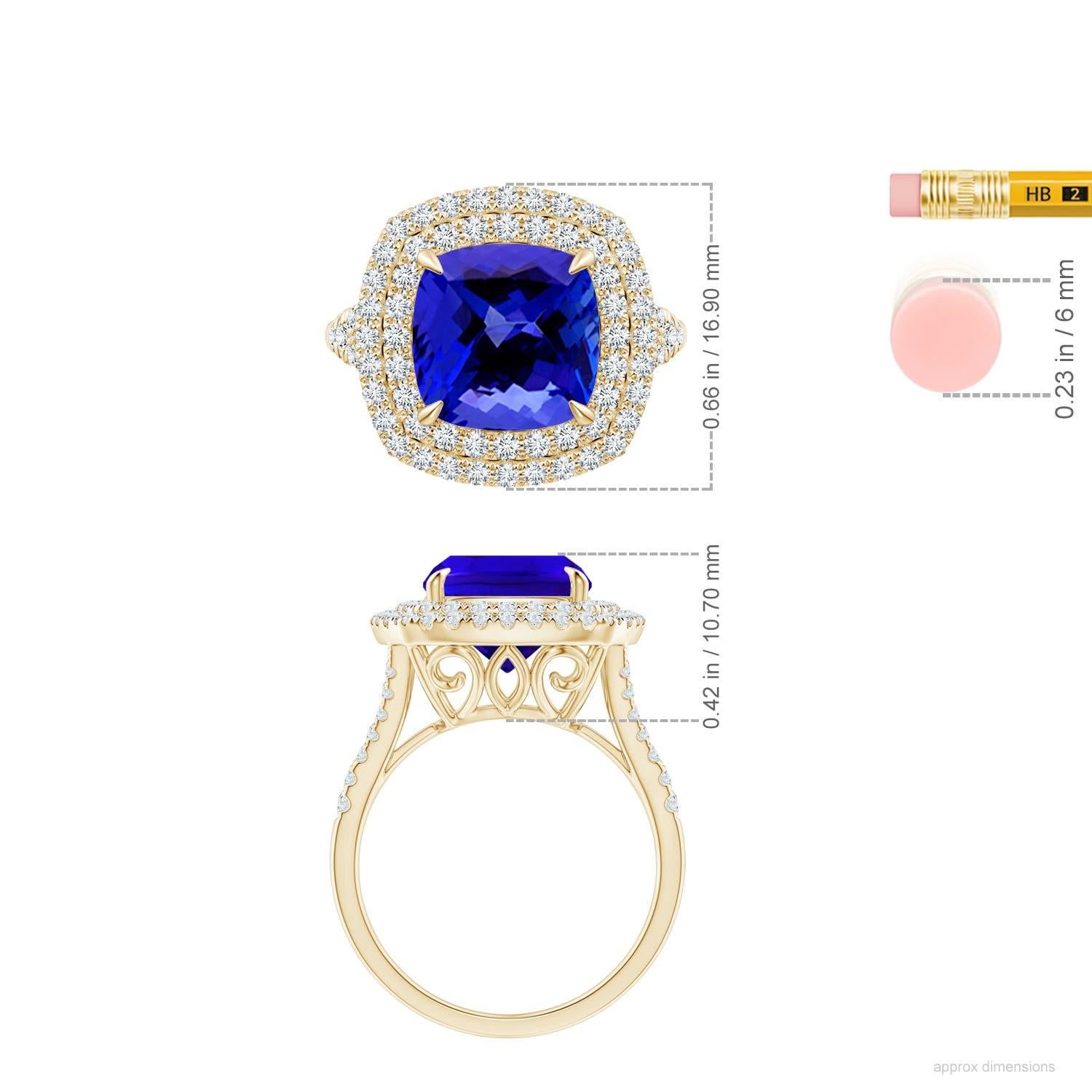 ANGARA Bague cocktail en or jaune avec double halo de tanzanite naturelle certifiée GIA 5